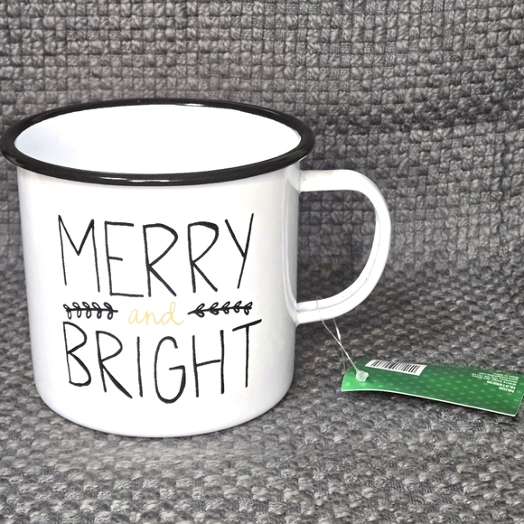 Sleigh Bell Bistro MERRY & BRIGHT Campfire Style Tin Holiday Christmas Mug Cup - Picture 1 of 4